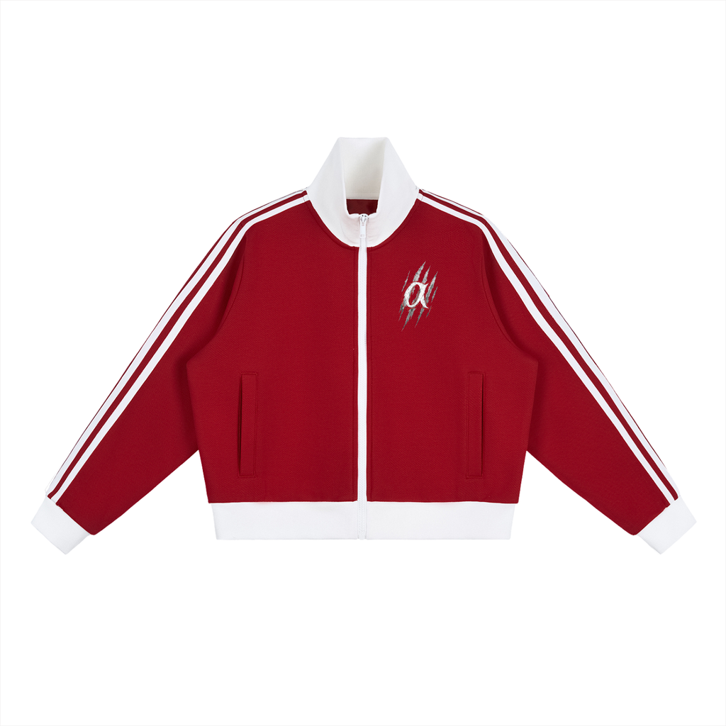 Contrast Side Stripe Fleece Cropped Track Jacket
