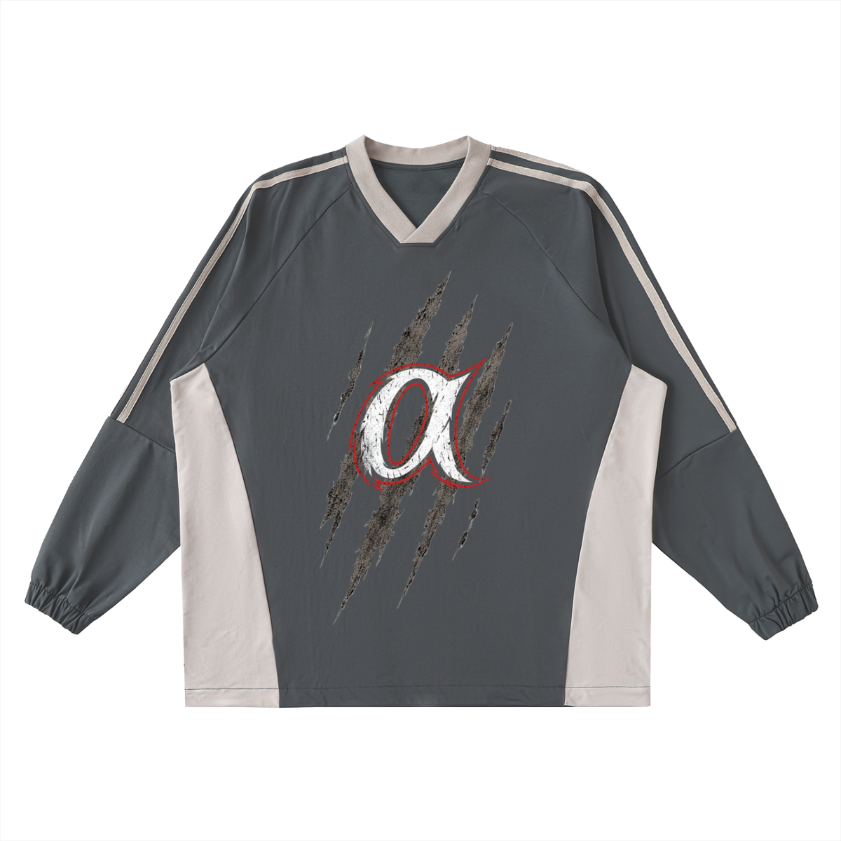 Color-Block V-Neck Long-Sleeve T-Shirt