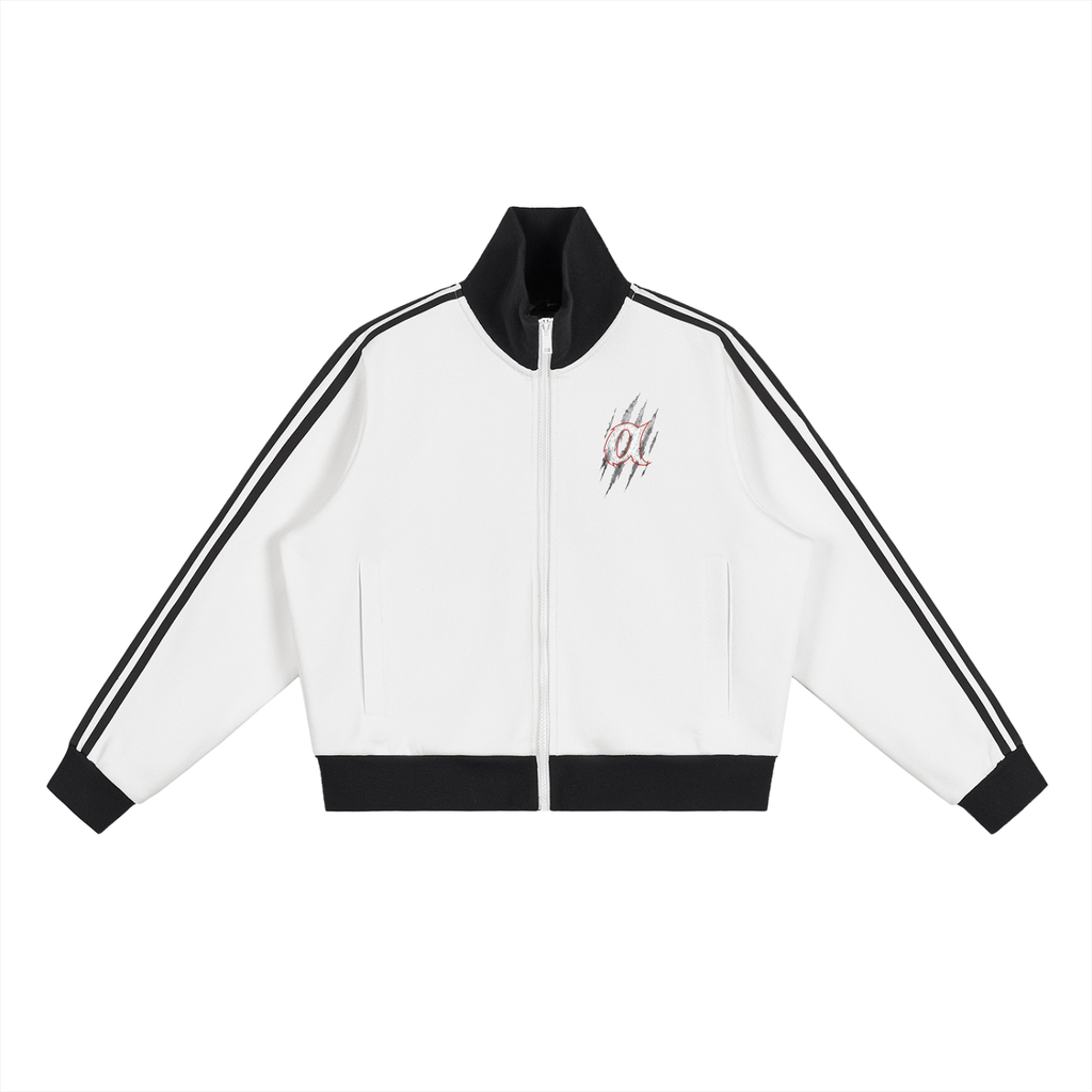 Contrast Side Stripe Fleece Cropped Track Jacket