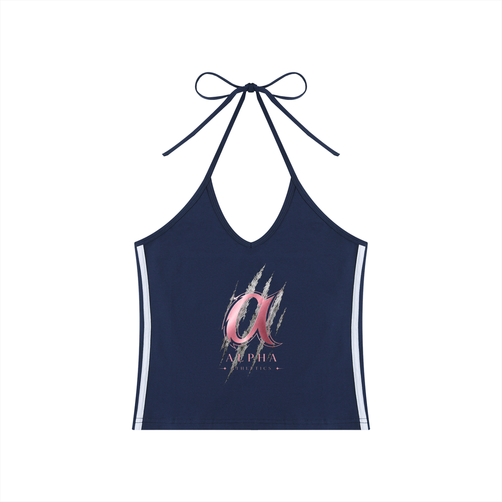 Women's Color Block Halter Crop Alpha Tank Top