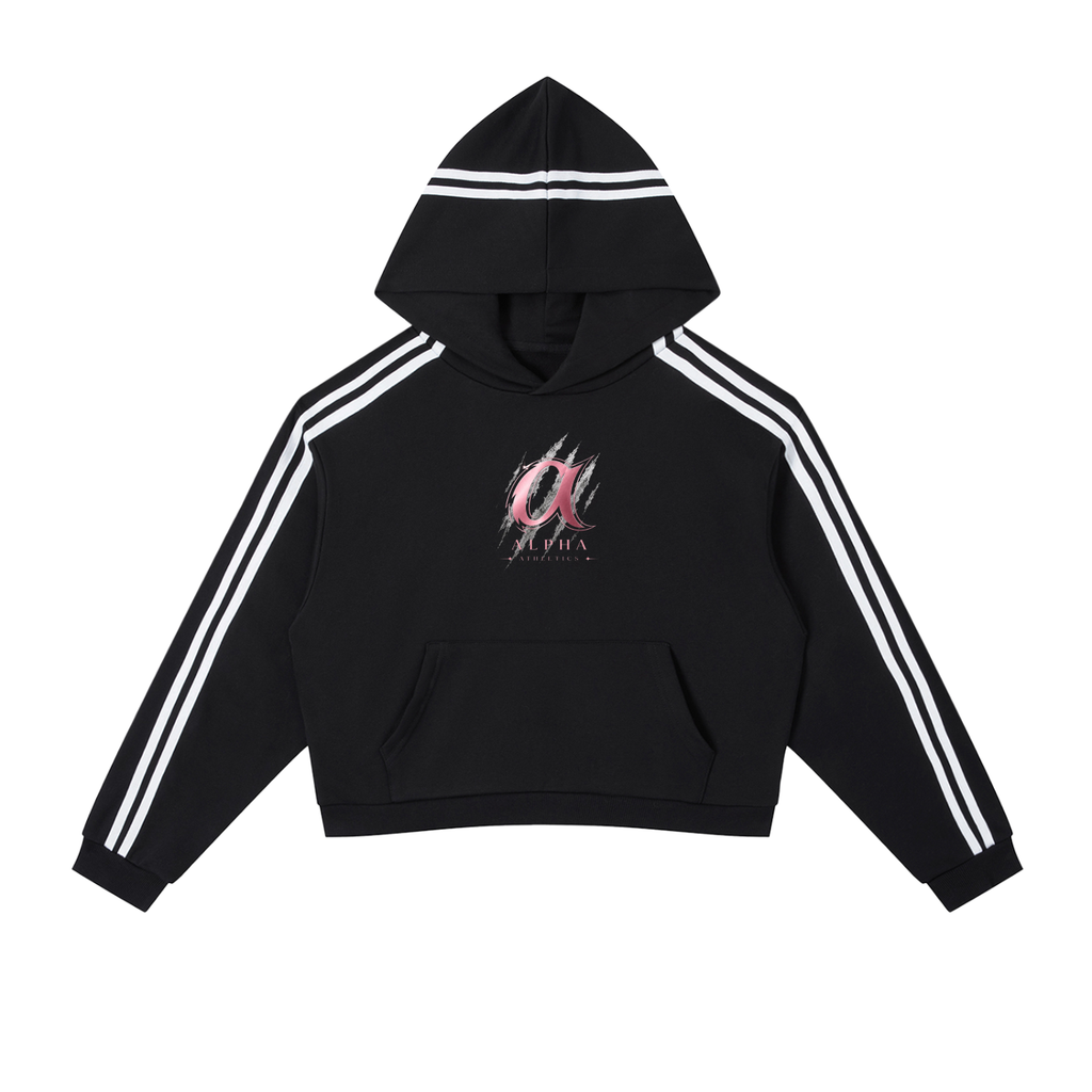 Contrast Side Stripe Alpha Cropped Hoodie